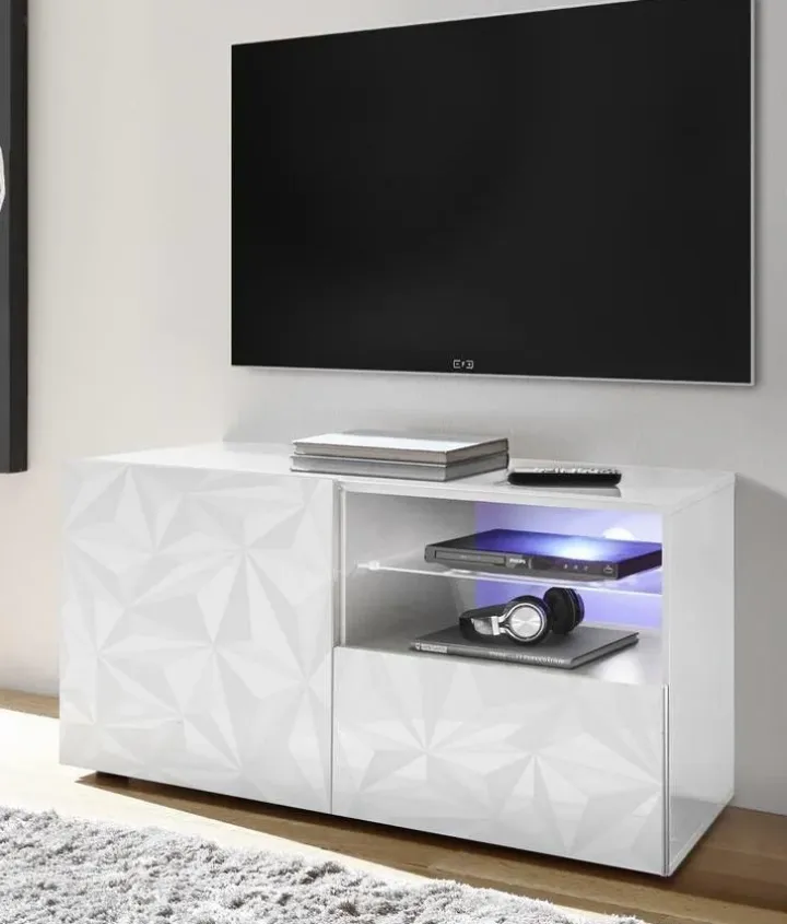 Mobile porta TV 122x57h cm1 anta 1 cassetto bianco lucido con serigrafia Marvis
