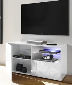 Mobile porta TV 122x57h cm1 anta 1 cassetto bianco lucido con serigrafia Marvis