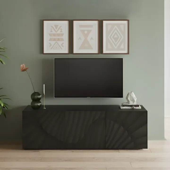 Mobile porta TV 181x69h cm 3 ante antracite frontali serigrafati Seira