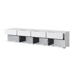 Mobile porta TV 225x48h cm 4 ante a ribalta 4 cassetti moderno bianco opaco nero Lolla