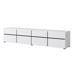 Mobile porta TV 225x48h cm 4 ante a ribalta 4 cassetti moderno bianco opaco nero Lolla
