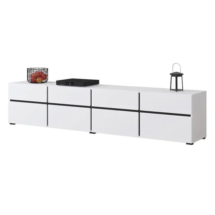 Mobile porta TV 225x48h cm 4 ante a ribalta 4 cassetti moderno bianco opaco nero Lolla