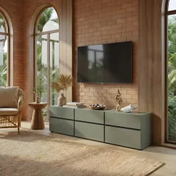Mobile porta TV 180x48h cm 3 ante a ribalta 3 cassetti verde nero Lolla