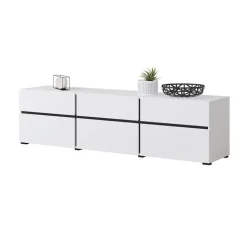 Mobile porta TV 180x48h cm 3 ante a ribalta 3 cassetti bianco opaco nero Lolla
