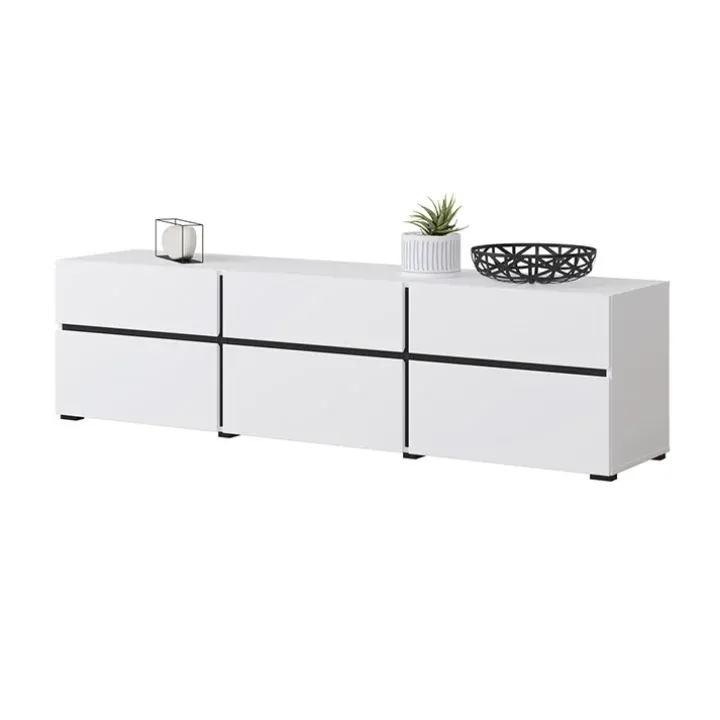 Mobile porta TV 180x48h cm 3 ante a ribalta 3 cassetti bianco opaco nero Lolla