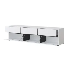 Mobile porta TV 180x48h cm 3 ante a ribalta 3 cassetti bianco opaco nero Lolla