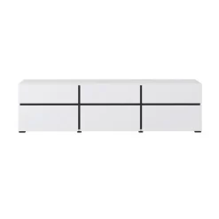Mobile porta TV 180x48h cm 3 ante a ribalta 3 cassetti bianco opaco nero Lolla