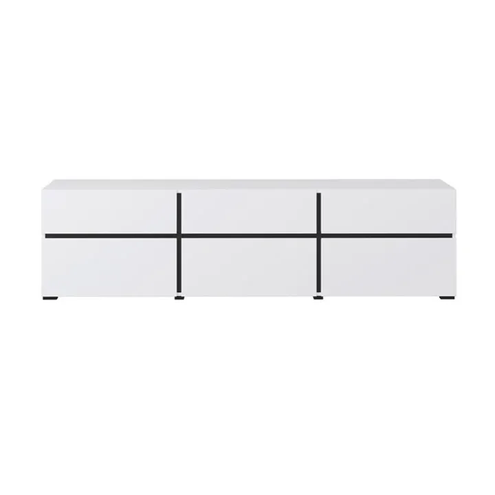 Mobile porta TV 180x48h cm 3 ante a ribalta 3 cassetti bianco opaco nero Lolla