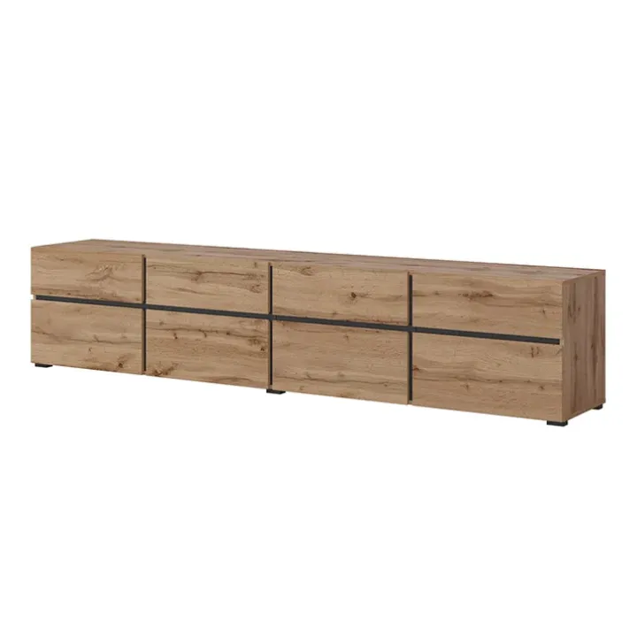 Mobile porta TV 225x48h cm 4 ante a ribalta 4 cassetti moderno rovere nero Lolla