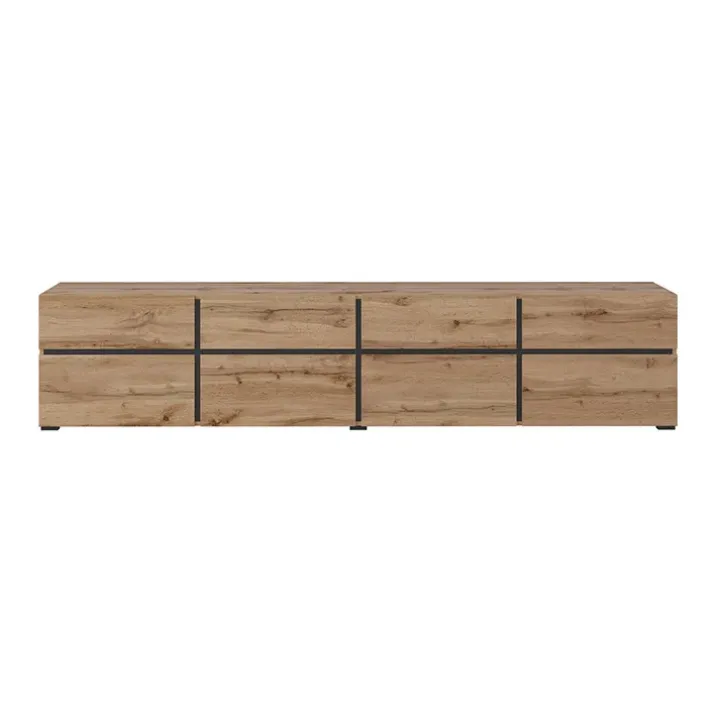 Mobile porta TV 225x48h cm 4 ante a ribalta 4 cassetti moderno rovere nero Lolla