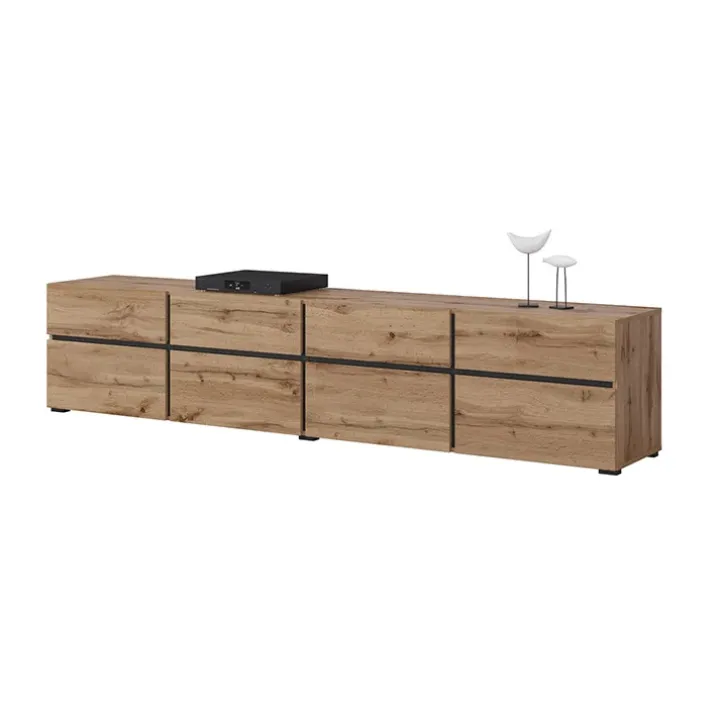 Mobile porta TV 225x48h cm 4 ante a ribalta 4 cassetti moderno rovere nero Lolla