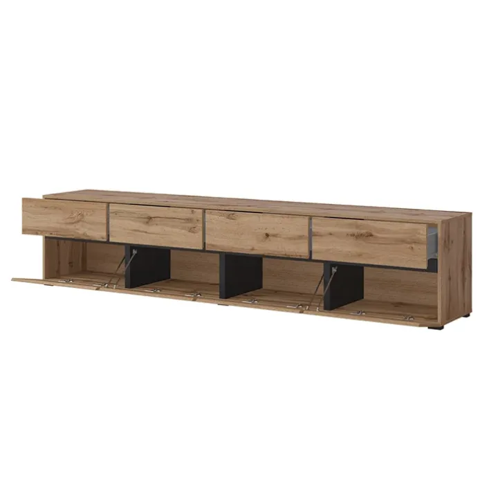 Mobile porta TV 225x48h cm 4 ante a ribalta 4 cassetti moderno rovere nero Lolla