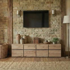 Mobile porta TV 225x48h cm 4 ante a ribalta 4 cassetti moderno rovere nero Lolla