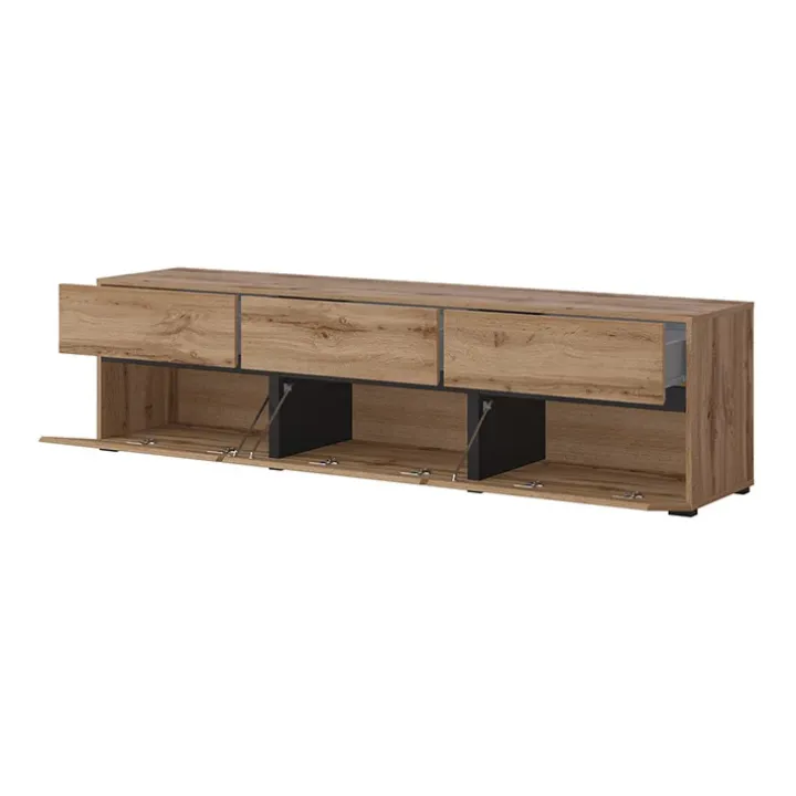 Mobile porta TV 180x48h cm 3 ante a ribalta 3 cassetti rovere nero Lolla