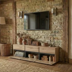 Mobile porta TV 180x48h cm 3 ante a ribalta 3 cassetti rovere nero Lolla