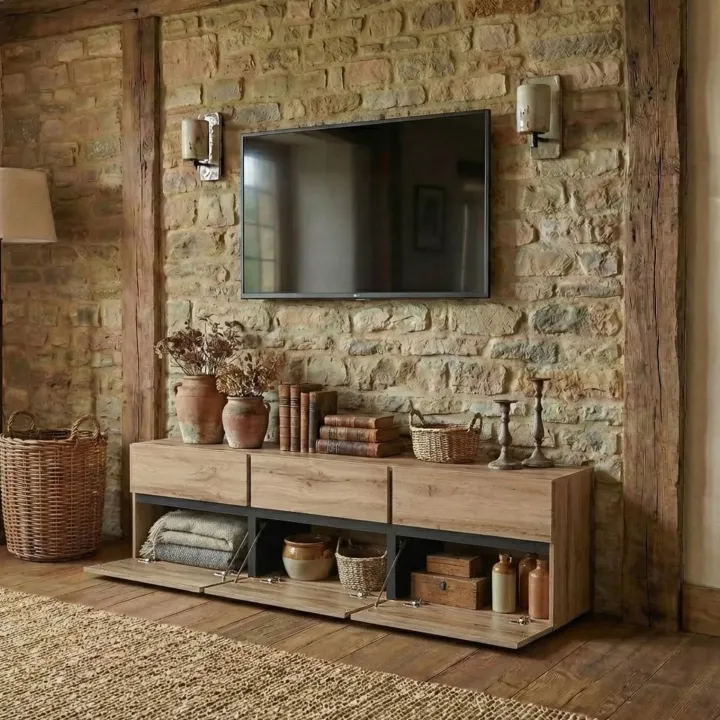 Mobile porta TV 180x48h cm 3 ante a ribalta 3 cassetti rovere nero Lolla