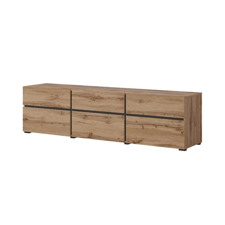 Mobile porta TV 180x48h cm 3 ante a ribalta 3 cassetti rovere nero Lolla