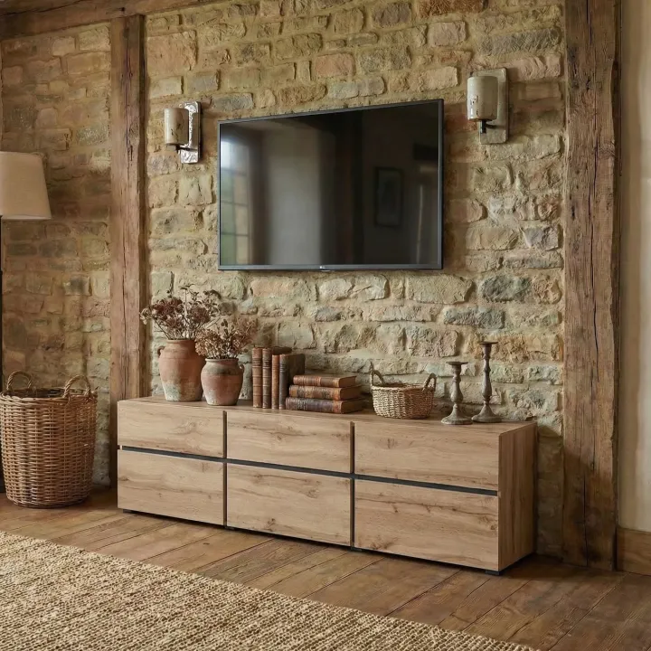Mobile porta TV 180x48h cm 3 ante a ribalta 3 cassetti rovere nero Lolla