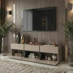Mobile porta TV 180x48h cm 3 ante a ribalta 3 cassetti tortora nero Lolla