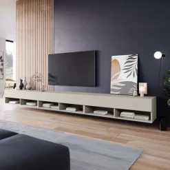 Mobile porta TV 300x30h cm 3 ante a ribalta e vani a vista beige cashmere Elisea