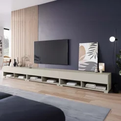 Mobile porta TV 300x30h cm 3 ante a ribalta e vani a vista beige cashmere Elisea