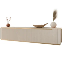 Mobile porta TV 219x50h cm 4 ante a ribalta cannettato beige cashmere oro Gatsby