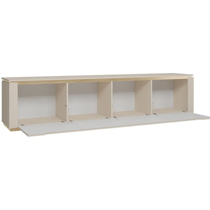 Mobile porta TV 219x50h cm 4 ante a ribalta cannettato beige cashmere oro Gatsby