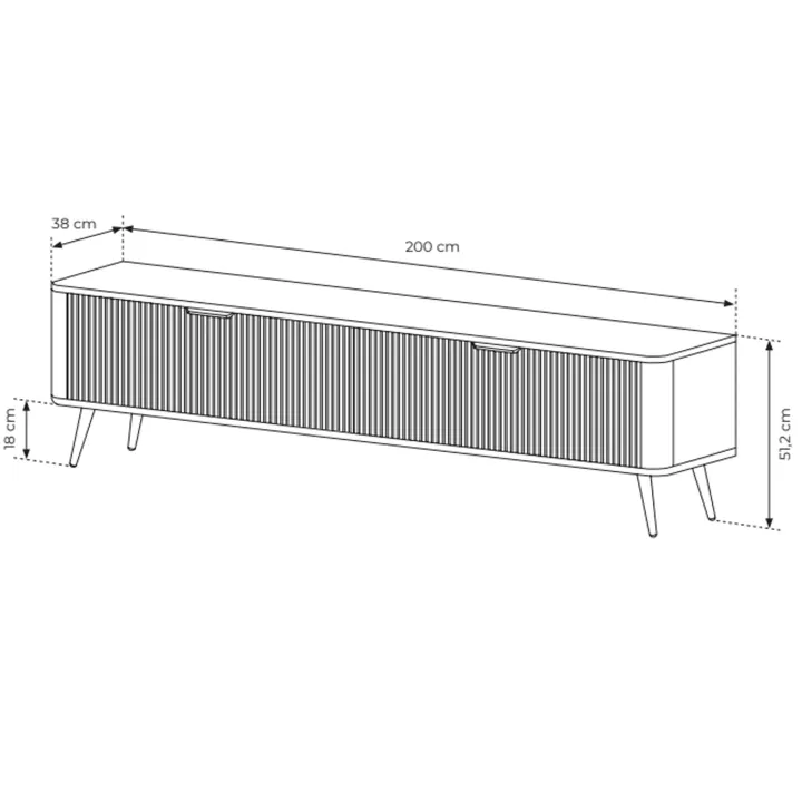 Mobile porta TV 200x51h cm 2 ante a ribalta bianco opaco cannettato Ramis