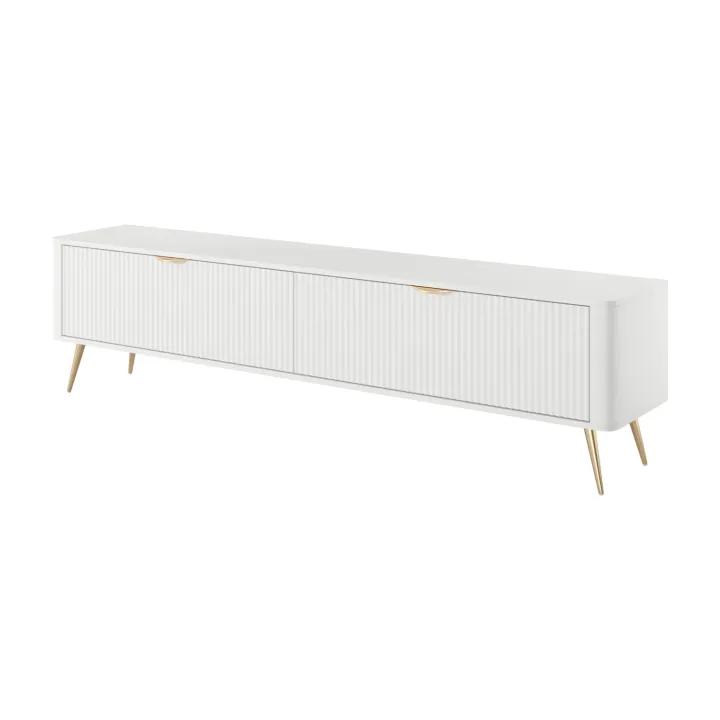 Mobile porta TV 200x51h cm 2 ante a ribalta bianco opaco cannettato Ramis
