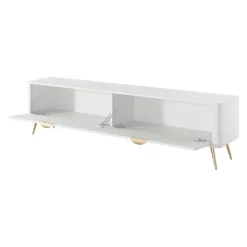 Mobile porta TV 200x51h cm 2 ante a ribalta bianco opaco cannettato Ramis