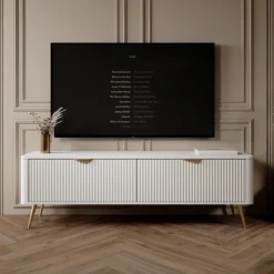 Mobile porta TV 163x51h cm 2 ante a ribalta bianco opaco cannettato Ramis