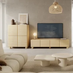 Mobile porta TV 200x47h cm 4 ante a ribalta soggiorno rovere chiaro Mellow