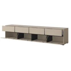 Mobile porta TV 225x48h cm 4 ante a ribalta 4 cassetti moderno tortora nero Lolla