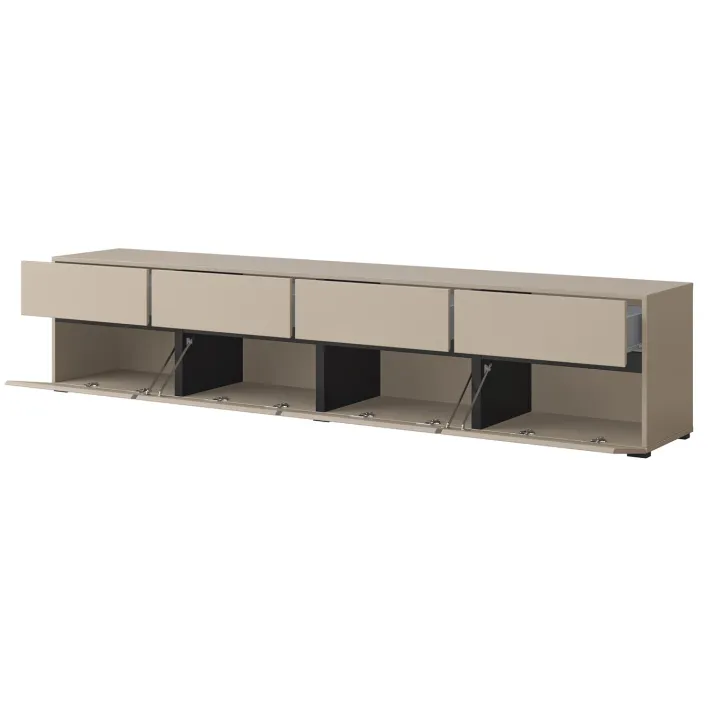 Mobile porta TV 225x48h cm 4 ante a ribalta 4 cassetti moderno tortora nero Lolla