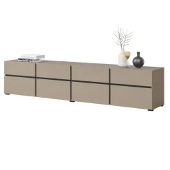 Mobile porta TV 225x48h cm 4 ante a ribalta 4 cassetti moderno tortora nero Lolla