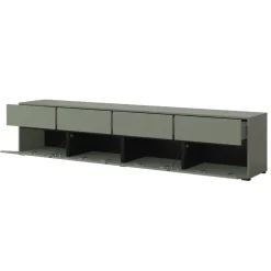 Mobile porta TV 225x48h cm 4 ante a ribalta 4 cassetti moderno verde nero Lolla