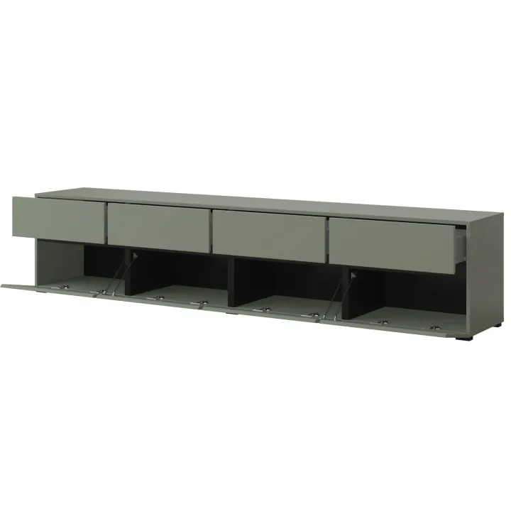 Mobile porta TV 225x48h cm 4 ante a ribalta 4 cassetti moderno verde nero Lolla
