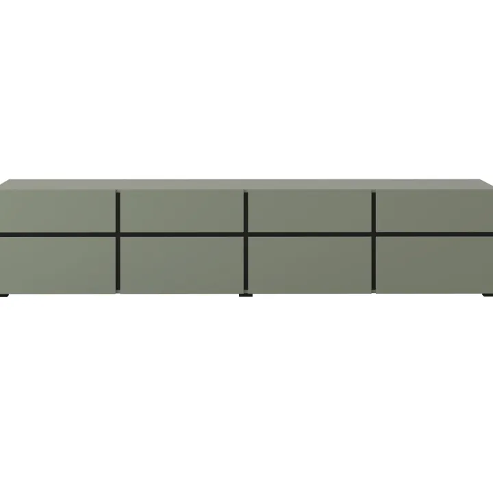 Mobile porta TV 225x48h cm 4 ante a ribalta 4 cassetti moderno verde nero Lolla