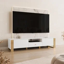 Mobile porta tv 180x40h cm 2 ante bianco oro Reflex