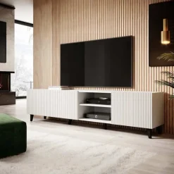 Mobile porta TV 201x53h cm 4 ante cannettato bianco Essence
