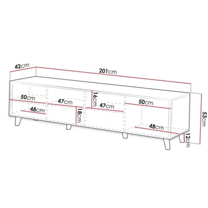 Mobile porta TV 201x53h cm 4 ante cannettato bianco Essence