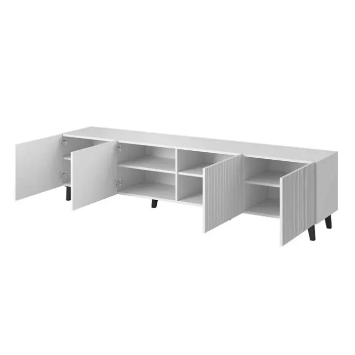 Mobile porta TV 201x53h cm 4 ante cannettato bianco Essence