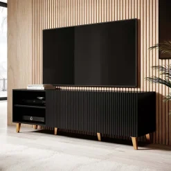 Mobile porta TV 150x52h cm 2 ante cannettato nero Essence