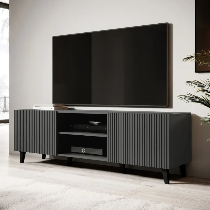 Mobile porta TV 150x52h cm 2 ante cannettato antracite Essence