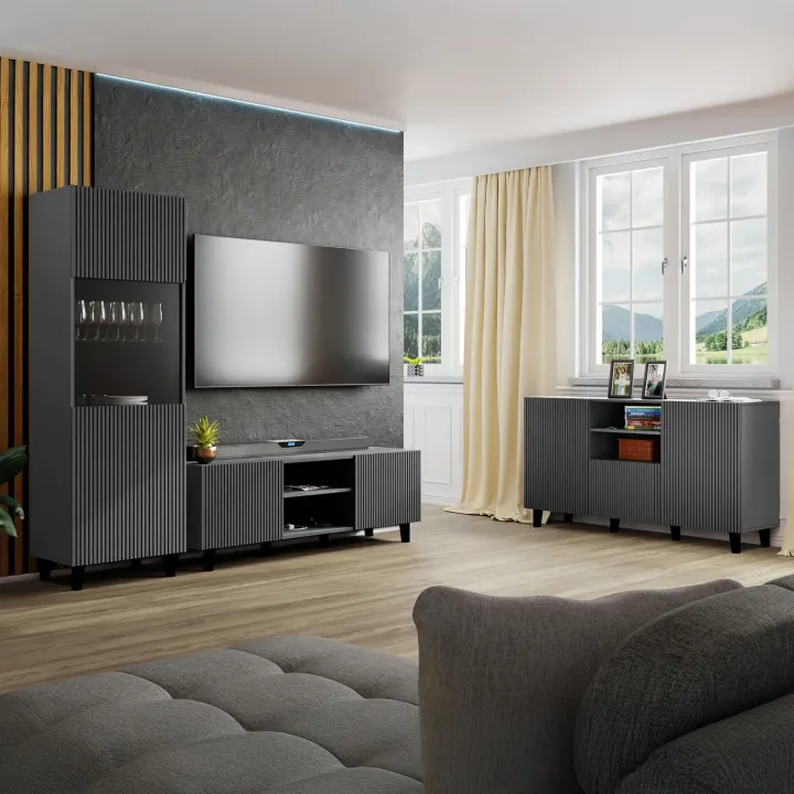 Mobile porta TV 150x52h cm 2 ante cannettato antracite Essence