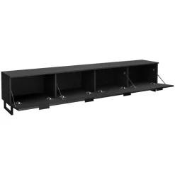 Mobile porta tv 200x40h cm 4 ante cannettato moderno nero grafite Tiziana