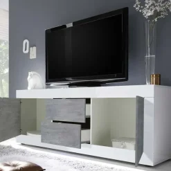 Mobile porta TV 210x66h cm 2 ante 2 cassetti bianco lucido cemento Eternity