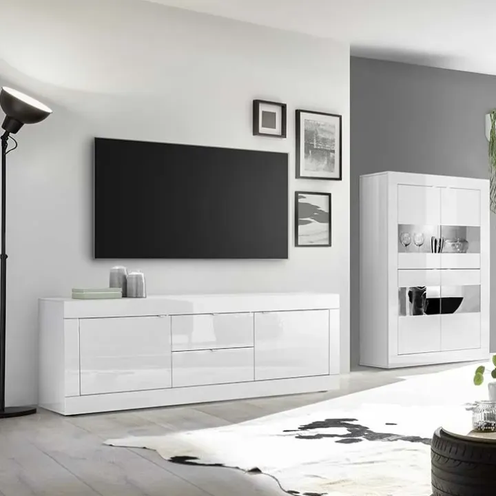 Mobile porta TV 210x66h cm 2 ante 2 cassetti bianco lucido Eternity