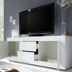 Mobile porta TV 210x66h cm 2 ante 2 cassetti bianco lucido Eternity