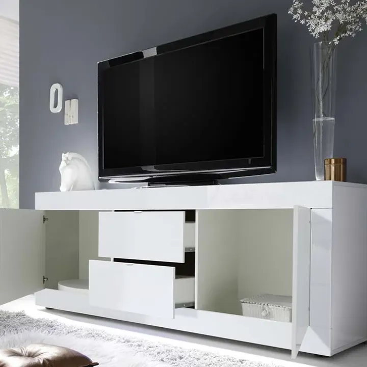 Mobile porta TV 210x66h cm 2 ante 2 cassetti bianco lucido Eternity